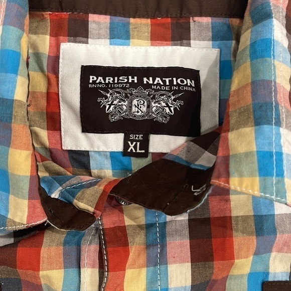 Parish Nation One Tribe short sleeve‎ plaid button down shirt men’s XL - Picture 6 of 13